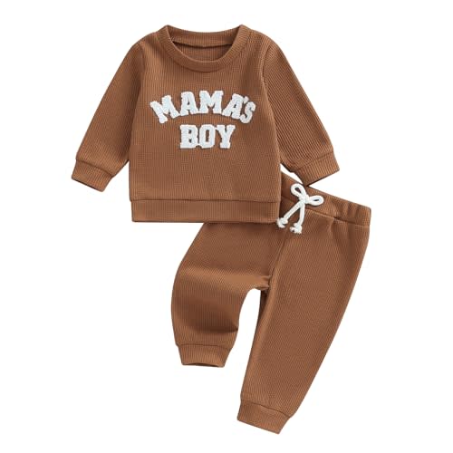 Kupretty Toddler Baby Boy Fall Winter Clothes Embroidery Waffle Knit Sweatshirt Pullover Tops + Casual Pants Outfit Set