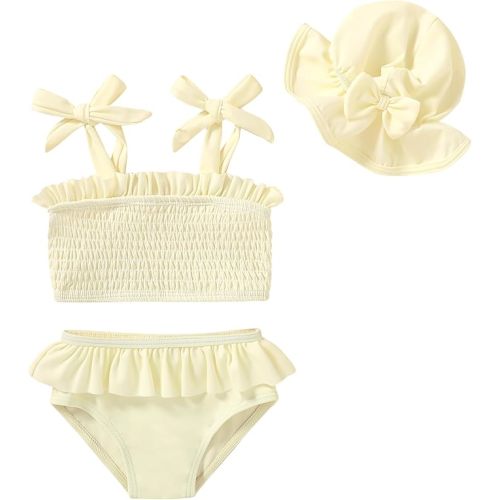 YOUNGER TREE Baby Toddler Girls Swimsuit Two Pieces Bathing Suit Ruffled Bikini Set Summer Beach Swimwear with Hat