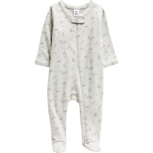 Baby Print Cotton Footie, 3M, Grey Light Heather Foxes