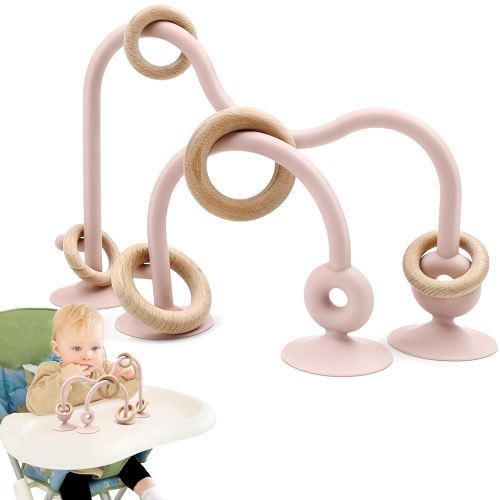 Baby Sensory Teething Chew High Chair Suction Toys for Infant Toddlers 6 12 18 24 Months Gifts, Food Grade Silicone Teether with Oak Loop Montessori Educational Baby Bath Toy (Pink)