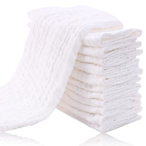 Cute Castle 12 Pack Muslin Burp Cloths for Baby - Ultra-Soft 100% Cotton Baby Washcloths - Large 20'' by 10'' Super Absorbent Milk Spit Up Rags - Burpy Cloths for Unisex, Boy, Girl - White - 20x10 Inch (Pack of 12)