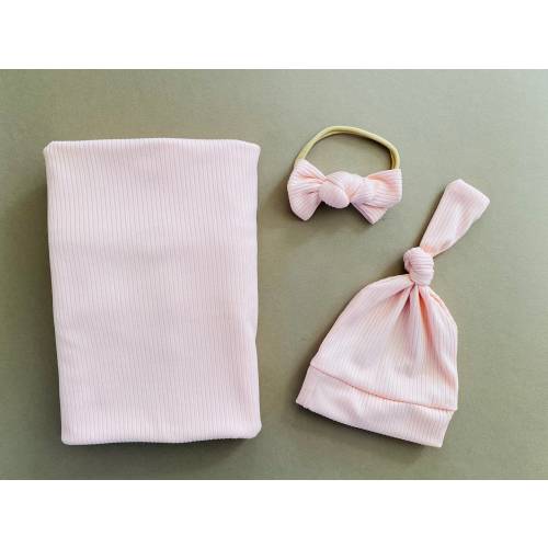 Blush Newborn Swaddle, Baby Swaddle Set, Newborn Photography Swaddle, Swaddle with Hat and Bow, Stretchy Baby Swaddles, Pink Swaddles