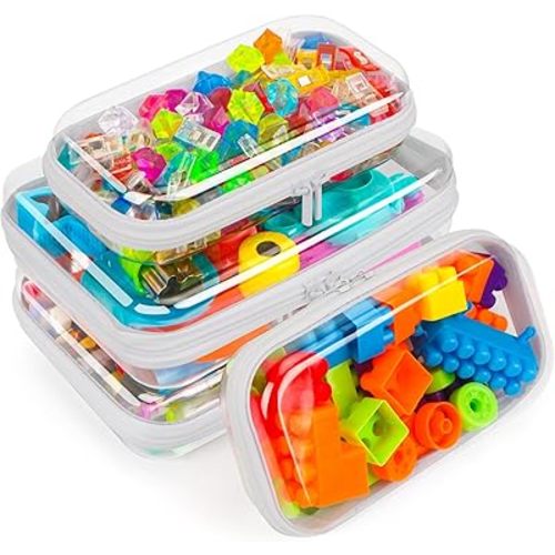 4 Pack Clear Hard Shell Zipper Case for Storage,Plastic Clear Zipper Case for Travel Organizer,Toiletry Pouch,Cosmetic Bag,Waterproof Organizer Bags Toy Storage Bins (2 Medium + 2 Small)