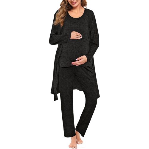 SWOMOG Maternity Nursing Robe Set 3 PCS Women Postpartum Pajamas Breastfeeding Labor Delivery Hospital Pregnancy Pjs