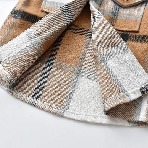 Toddler Boys' Girls' Flannel Plaid Shirt Button Down Long Sleeve Jacket Lapel Shacket Coat Tops Casual Outwear - 18 Months - Coffee