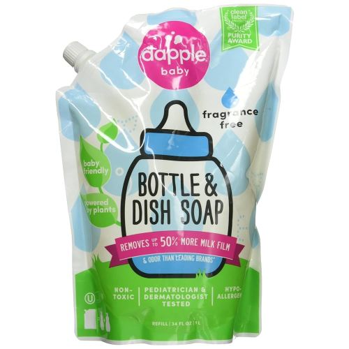 Dapple Refill Pack Baby Bottle and Dish Liquid, Fragrance Free, 33.8 Fluid Ounce