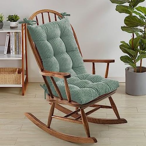 Sweet Home Collection Rocking Chair Cushion Premium Tufted Pads Non Skid Slip Backed Set of Upper and Lower with Ties, 1 Count (Pack of 1), Velvet Mint