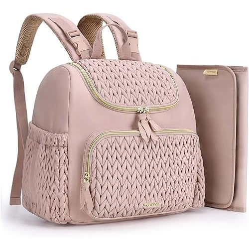 mommore Diaper Bag Small Diaper Backpack Stylish Baby Travel Backpacks with Insulated Pockets, Changing Pad, Stroller Straps