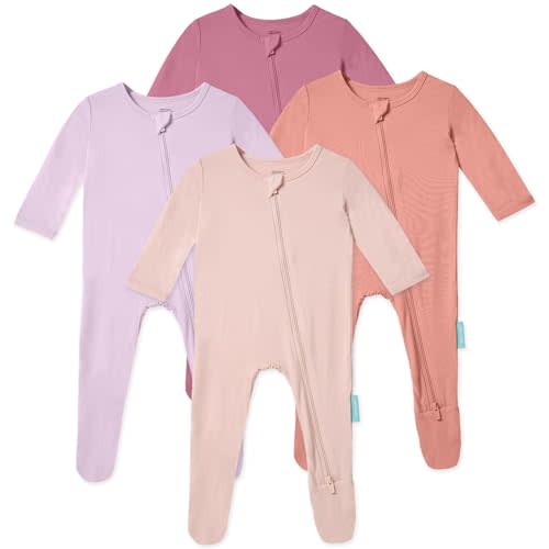 PurComfy Baby Zipper Footie Pajamas, Supersoft Bamboo Rayon Baby Footed Pjs Boy Girl 0-3-6-9-18-24 Month Coverall Sleepers