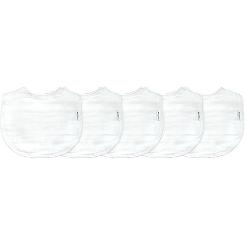 green sprouts Muslin Bibs Made from Organic Cotton| 4 Absorbent Layers Protect from sniffles, Drips, & drools | 100% Organic Cotton Muslin, Adjustable snap Closure, Machine Washable,5 Count