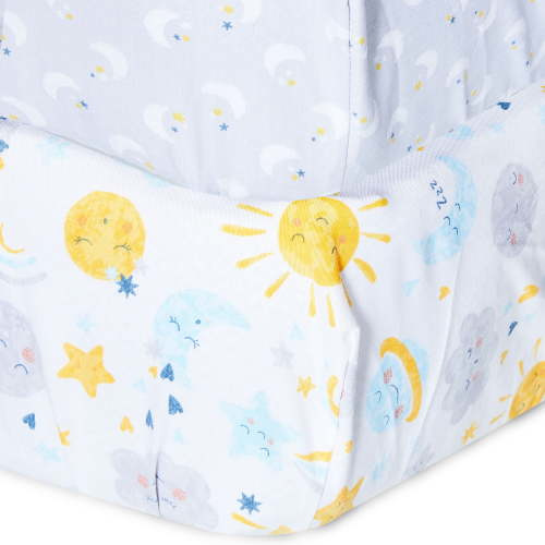 Parent's Choice Cotton Fitted Crib Sheets for Baby Boys and Girls, Moon & Stars, 2-Pack