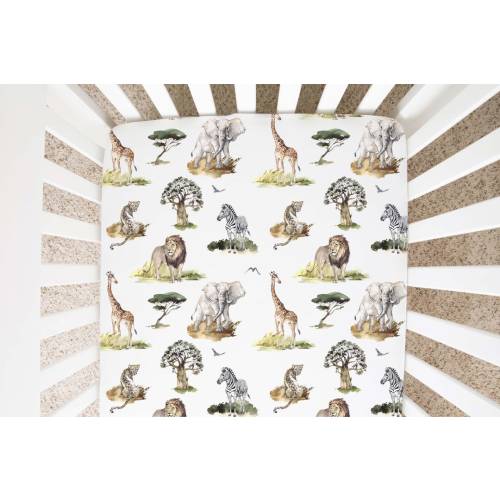 Safari Crib Sheet, Jungle Crib Sheet, Baby Boy Nursery Bedding, African Animals Nursery, Safari Baby Bedding, Safari Nursery - Afe