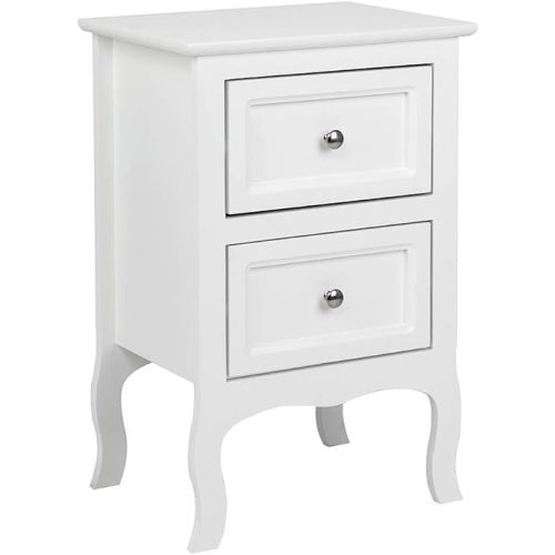 Bonnlo White Nightstand with 2 Drawers, Night Stands for Bedrooms, Small Bed Side Table/White Night Stand with Drawers for Small Spaces, College Dorm, Kids’ Room, Living Room, French, 16W x 12D x 24H