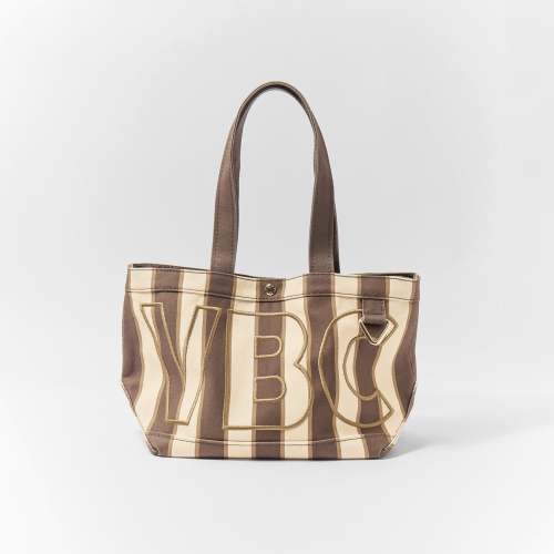 Large Striped Custom Alpha Tote - Mocha