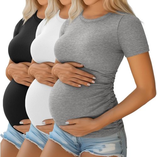 Ficerd 3 Pack Women's Short Sleeve Maternity Shirts