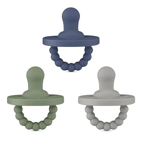 Ryan & Rose Cutie PAT All-in-One Pacifier and Teether Massaging Teething Ring and Hideaway Binky for Growing Babies (Prep (3 Pack), Flat)
