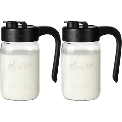 Mason Jar Pitcher, 2 pcs 32 oz (1 quart), Glass Pitcher with Lid