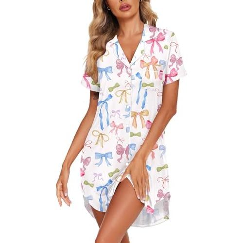 Ekouaer Womens Cotton Nightgowns Button Down Sleep Shirts Soft Night Shirts Night Dress