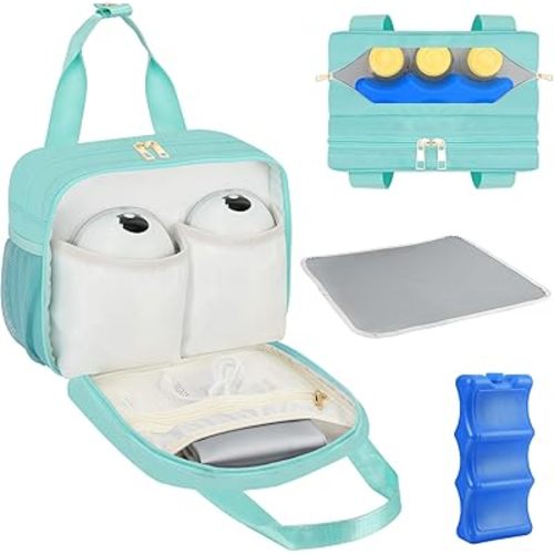 PIIOSER Breastmilk Cooler Bag with Ice Pack, Compatible with Wearable Breast Pumps & Accessories - Portable Pumps Carrying Case for Nursing & Working Moms (Green-Small)