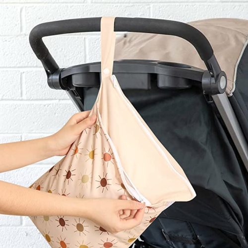 2 Pack Wet Dry Bags for Baby Cloth Diapers&Breast Pump Parts, Waterproof Reusable Wet Bag with Two Zippered Pockets & Handle, Beach Pool Gym Bag Stroller Yoga Toiletries Daycare Organizer for Swimsuit Wet Clothes, 11.8 inch x 15.7inch (Off White)