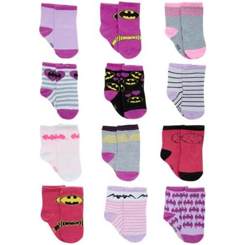 DC Comics Baby Boys’ and Girls’ Socks - 12 Pack Batman, Wonder Woman, Superman, Justice League, Super Girl Socks (0-24M)