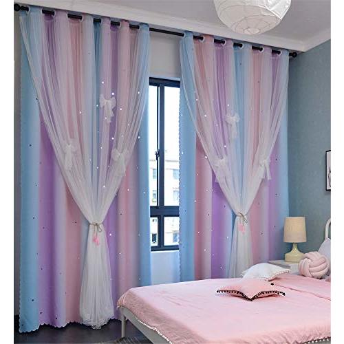 Yancorp Curtains for Girls Bedroom Kids Room Curtain Colorful Window Nursery Curtain 72 inches Length Room Darkening Grommet 2 Layers (Pink Purple, W52 X L72)
