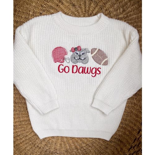 Girls UGA Go Dawgs Embroidered Sweater - Girls Georgia Bulldogs Gameday Sweater - Baby/Toddler University of Georgia Football Outfit