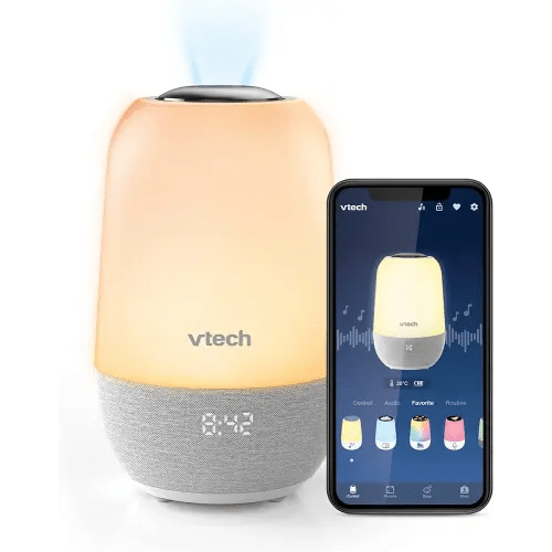 VTech BC8313 V-Hush Soothing Sleep Trainer with 200+ Stories/Songs/Sounds & Sleep Program. Portable Bluetooth HD Speaker, Multi-Color NightLight, Ceiling Projector