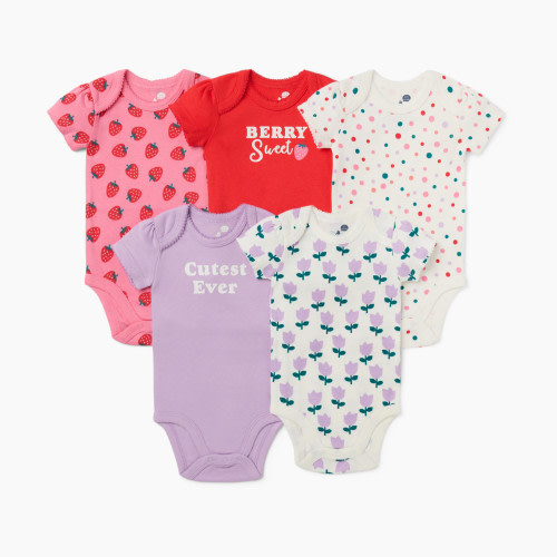 Small Story Short Sleeve Bodysuit Printed (5 Pack) - Berry Sweet, 6-9 M