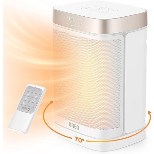 Dreo Atom One Space Heater with Remote, 70°Oscillating Electric Heaters with Digital Thermostat, 1500W PTC Ceramic Heater, 12h Timer, Quiet Safety Heating, Portable Heater for Home Office