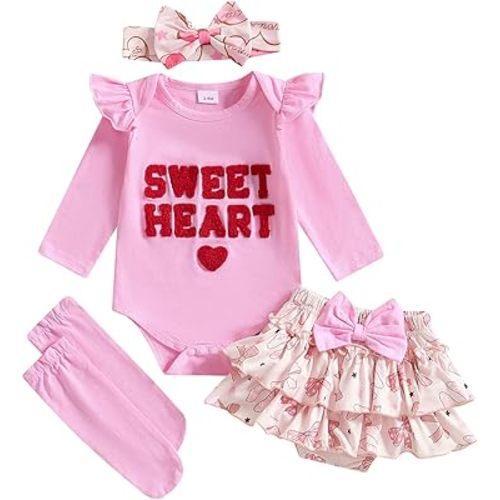 FYBITBO Newborn Baby Girl Christmas Outfits Cute Letter Romper Ruffle Plaid Skirt Dress Infant Christmas Outfit Clothes Set
