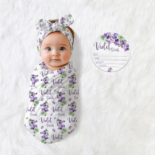 Violets Floral Swaddle, Violet Flower Swaddle Bundle Options, Violets Birth Announcement, Violets Nursery Theme, Girl Baby Shower Gift, F72