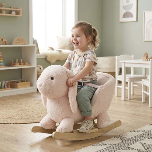 Qaba, Rabbit Wooden Rocking Horse, Pink, with Sound, for 18-36 Months