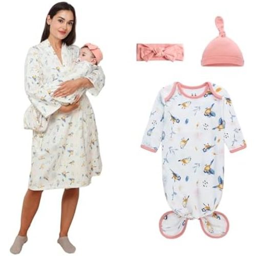 Maternity Robe and Baby Knotted Gown Set, Mom and Baby Matching Outfits Hospital Girl Boy, Hospital Labor and Delivery