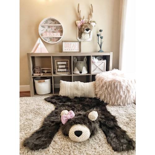 Nursery Bear Rug, Brown Faux Fur, Woodland Décor