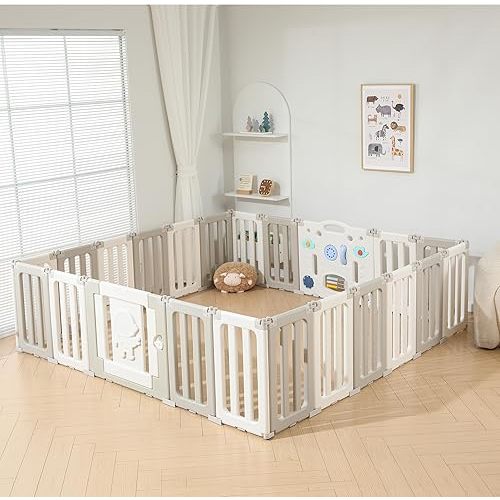 Foldable Play Pen for Babies and Toddlers, 22 Panel Extra Large Baby Play Yard - Grey