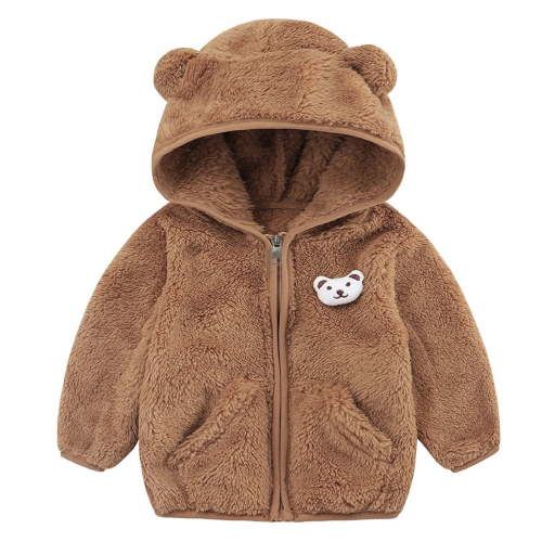 Povozer Newborn Infant Baby Boys Girls Cartoon Fleece Hooded Jacket Coat(Brown,0-6M)