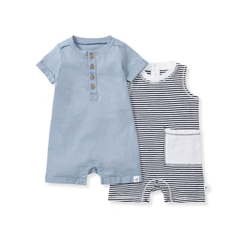 Burt's Bees Baby baby-boys Short Sleeve Rompers, 100% Organic Cotton One-piece Coverall and Layette Set