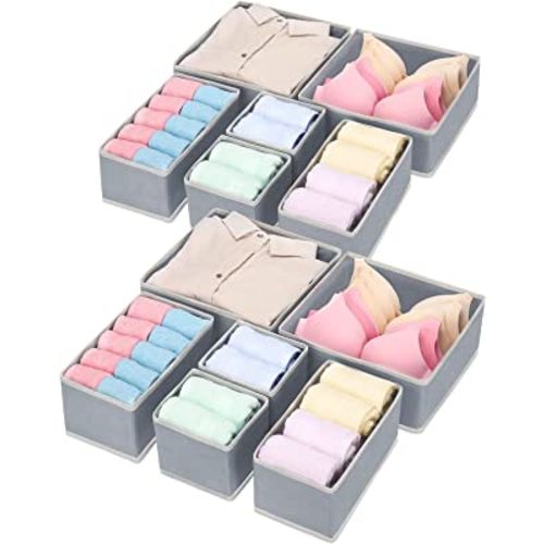 Set of 12 Foldable Clothes Drawer Organizers, Fabric Closet Dresser Drawers Organizers Dividers,Clothing Storage Organizers Box for Underwear, Bras, Lingerie, Panties, Socks,Dark Gray