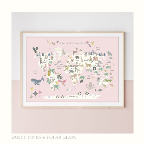 ANIMAL World Map - FLORAL EDITION - Childrens Map - Map of the World - Nursery - Print - Educational - Safari Map - Scandi - Liberty