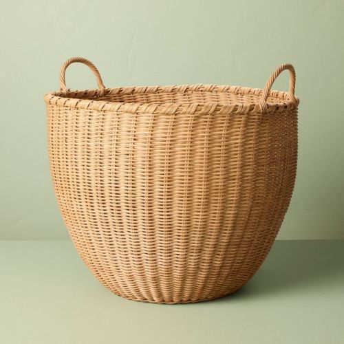 Large Round Woven Rattan Storage Basket with Handles - Hearth & Hand™ with Magnolia
