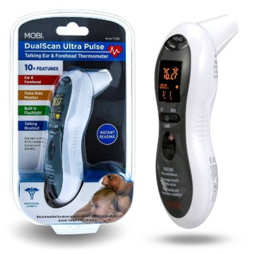 Mobi Ultra Pulse Talking Ear, Forehead Digital Thermometer with Pulse Rate, Diagnostic Fever Indicator and Memory Log