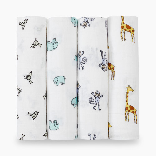 Aden + Anais Cotton Muslin Swaddle 4-Pack - Jungle Jam
