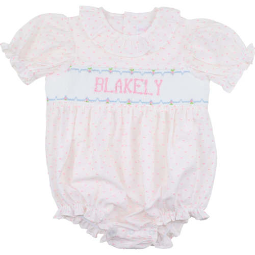 Pink Swiss Dot Custom Smocked Bubble