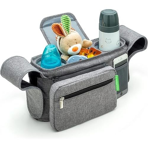 Ethan & Emma Universal Stroller Organizer - Elevate Your Experience w/Insulated Cup Holders, Diaper Storage, Secure Straps, Detachable Bag, Pockets for Phone, Keys, Toys.Smart Parenting