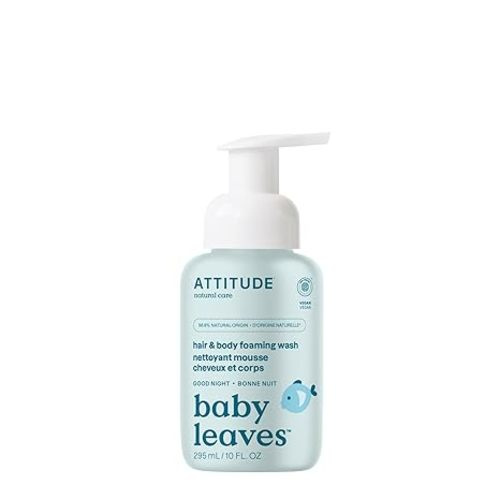 ATTITUDE 2-in-1 Hair and Body Foaming Baby Wash, EWG Verified Shampoo Soap, Dermatologically Tested, Made with Naturally Derived Ingredients, Vegan, Good Night, 10 Fl Oz