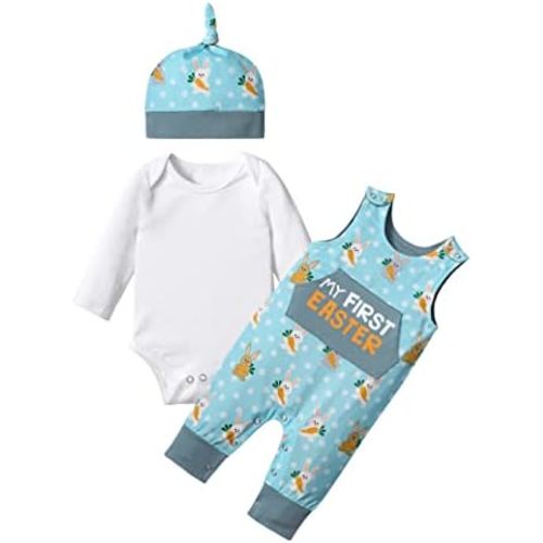 MIGU Easter Outfit Baby Boy Girl Outfit My First Easter Outfit Long-Sleeved Onesie 3-Piece Set Romper