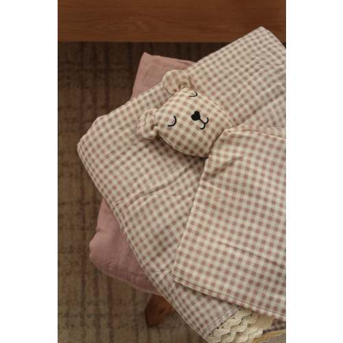 Mauve Solids + Gingham Blanket + Bear Lovey SET