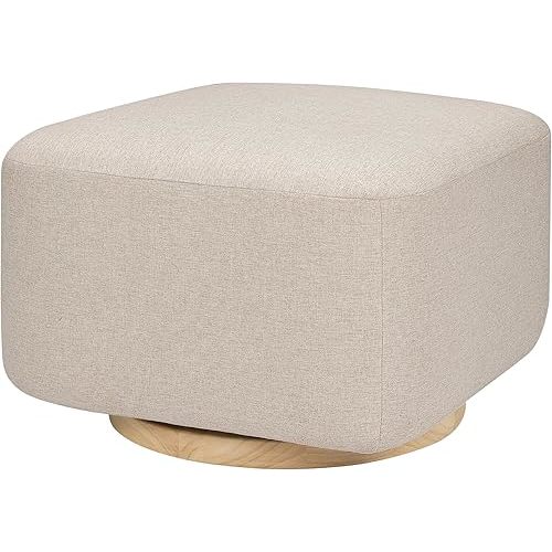 Babyletto Kiwi Gliding Ottoman in Performance Beach Eco-Weave with Light Wood Base, Water Repellent & Stain Resistant, Greenguard Gold and CertiPUR-US Certified