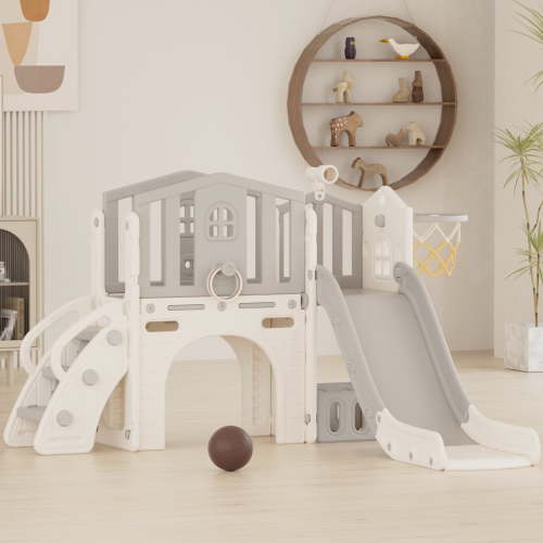 XJD 8-in-1 Toddler Slide Set，Kids Slide for Toddlers Age 1+, Toddler Climber Slide PlaySet with Basketball Hoop and Ball,Indoor Outdoor Slide Toddler Playset Toddler Playground Sets for Backyards